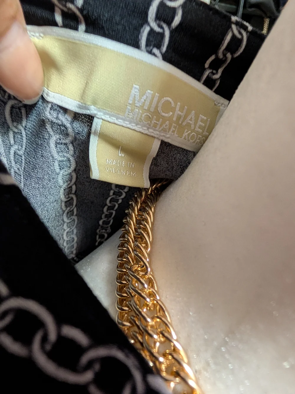 Michael Kors Black Chain-Print Long Sleeve Zip-Neck Top